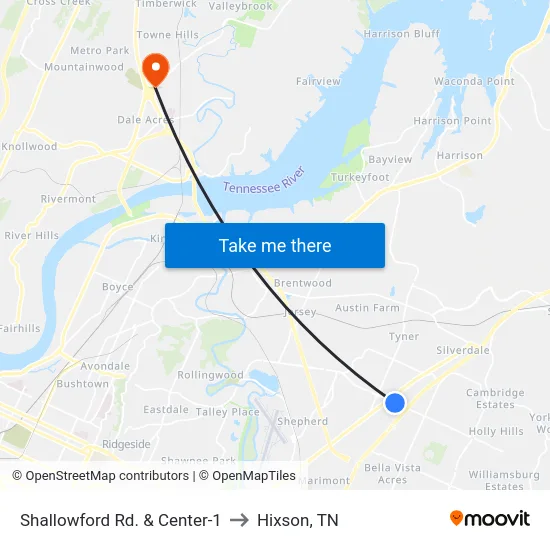 Shallowford Rd. & Center-1 to Hixson, TN map