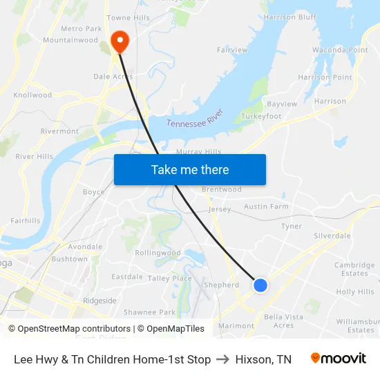 Lee Hwy & Tn Children Home-1st Stop to Hixson, TN map