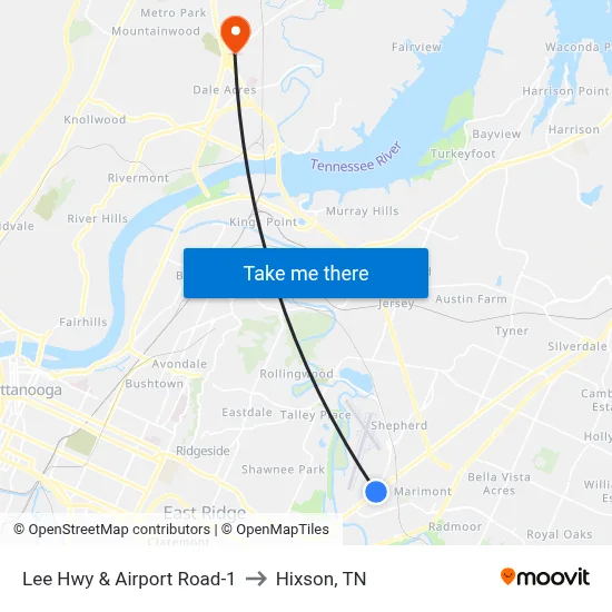 Lee Hwy & Airport Road-1 to Hixson, TN map
