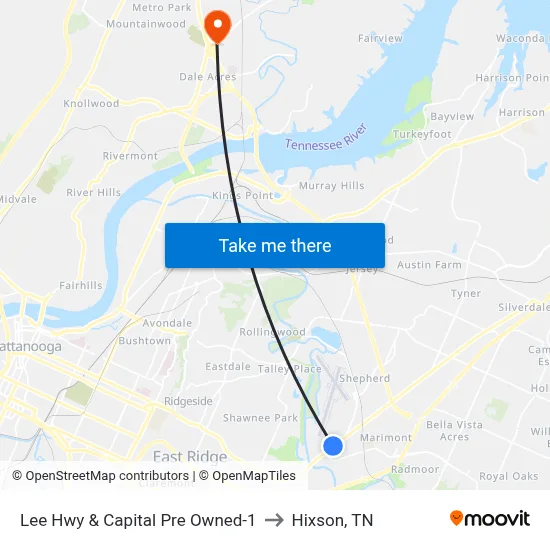 Lee Hwy & Capital Pre Owned-1 to Hixson, TN map
