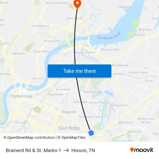 Brainerd Rd & St. Marks-1 to Hixson, TN map