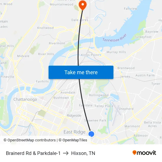 Brainerd Rd & Parkdale-1 to Hixson, TN map