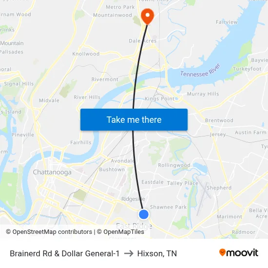 Brainerd Rd & Dollar General-1 to Hixson, TN map