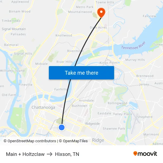 Main + Holtzclaw to Hixson, TN map