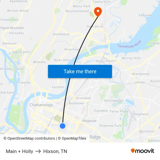 Main + Holly to Hixson, TN map