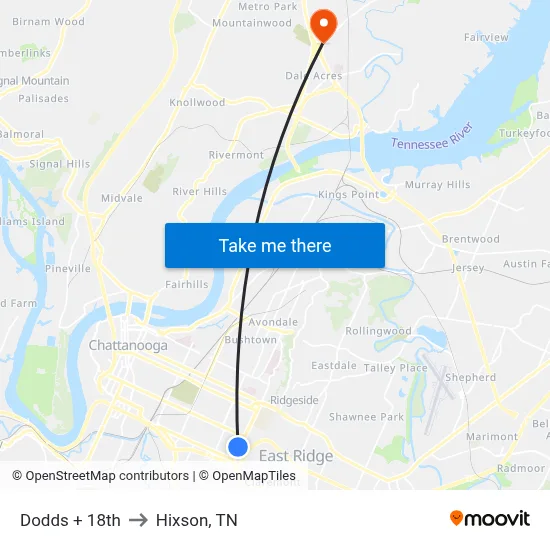 Dodds + 18th to Hixson, TN map