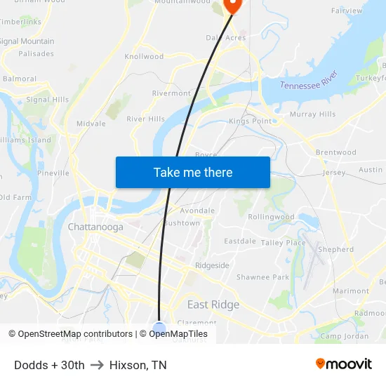 Dodds + 30th to Hixson, TN map