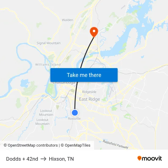 Dodds + 42nd to Hixson, TN map
