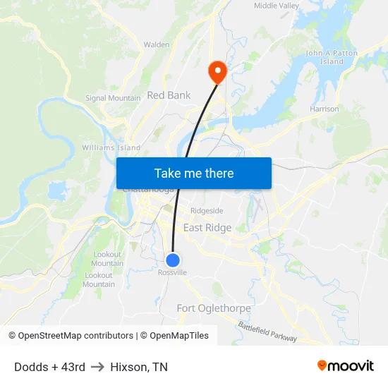 Dodds + 43rd to Hixson, TN map