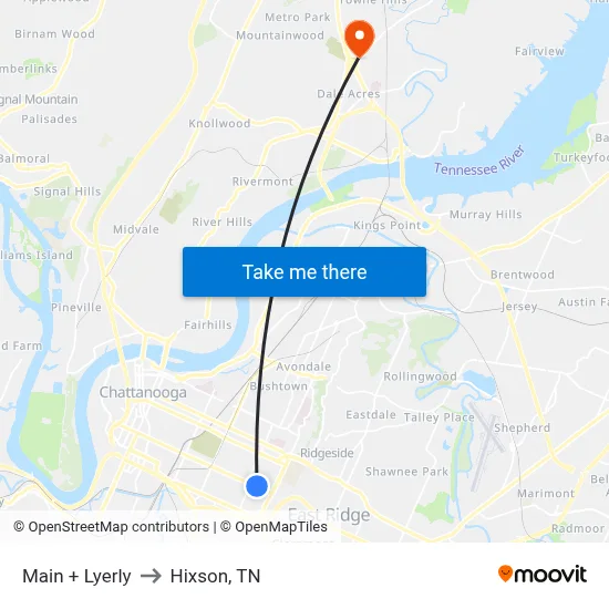 Main + Lyerly to Hixson, TN map