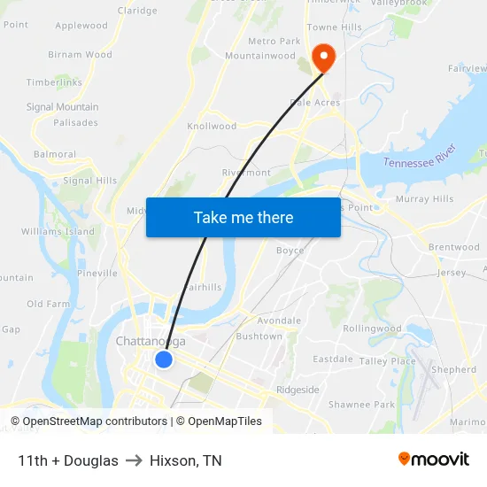11th + Douglas to Hixson, TN map