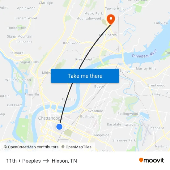 11th + Peeples to Hixson, TN map