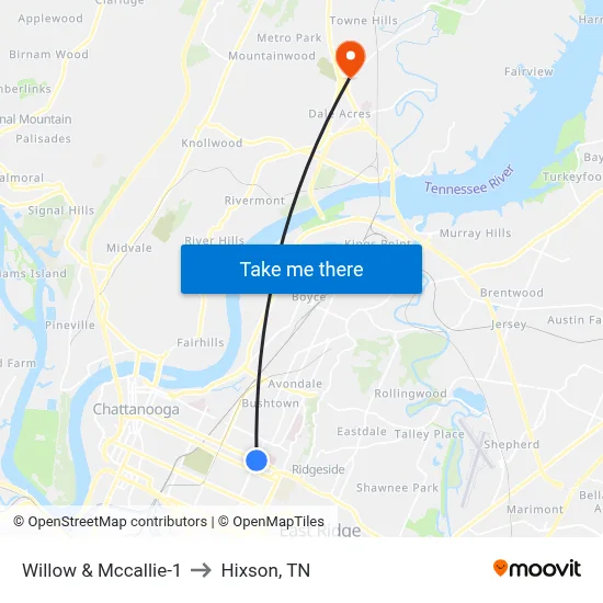 Willow & Mccallie-1 to Hixson, TN map