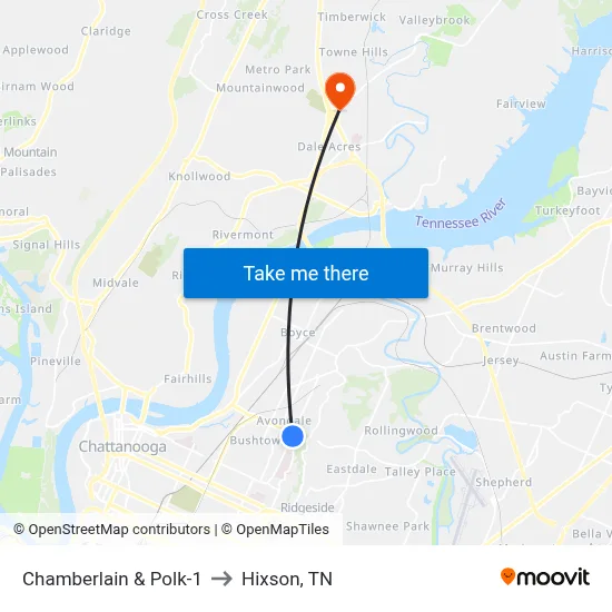 Chamberlain & Polk-1 to Hixson, TN map