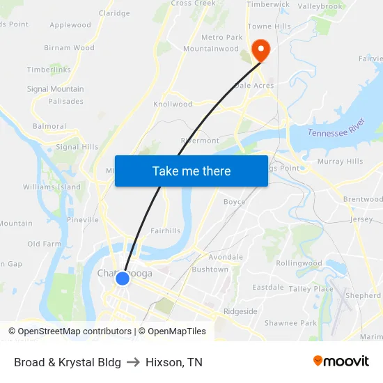 Broad & Krystal Bldg to Hixson, TN map