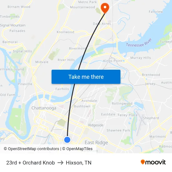 23rd + Orchard Knob to Hixson, TN map