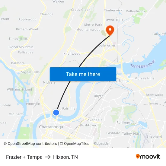 Frazier + Tampa to Hixson, TN map