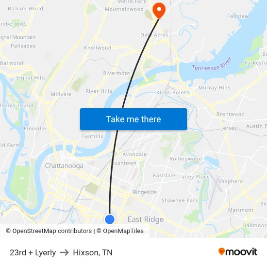 23rd + Lyerly to Hixson, TN map