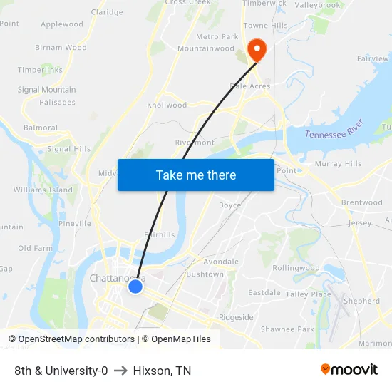 8th & University-0 to Hixson, TN map