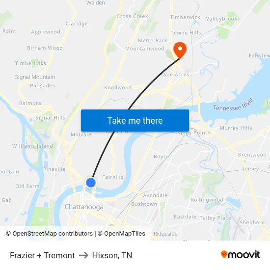 Frazier + Tremont to Hixson, TN map
