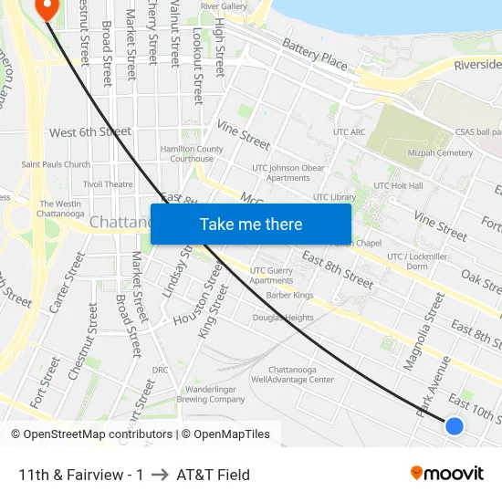 11th & Fairview - 1 to AT&T Field map