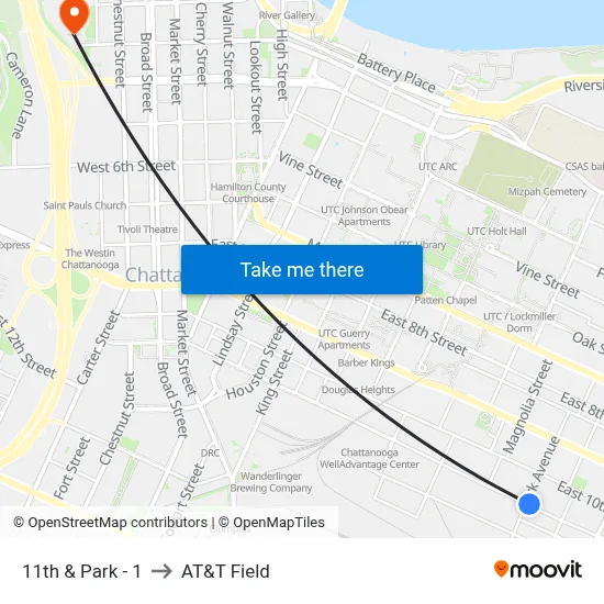 11th & Park - 1 to AT&T Field map