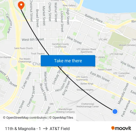 11th & Magnolia - 1 to AT&T Field map