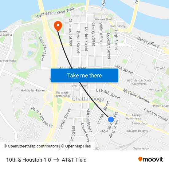 10th & Houston-1-0 to AT&T Field map