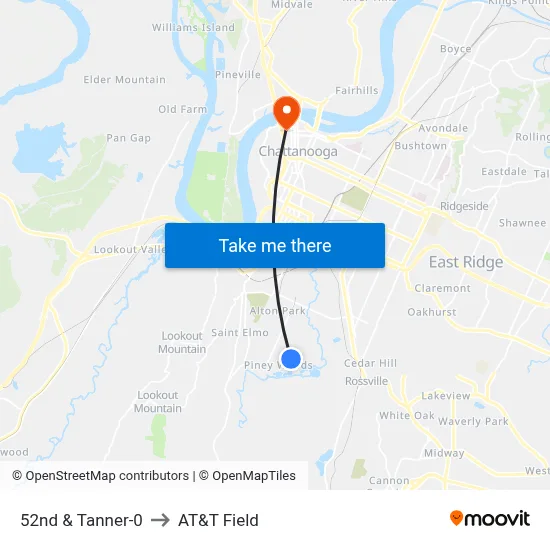 52nd & Tanner-0 to AT&T Field map