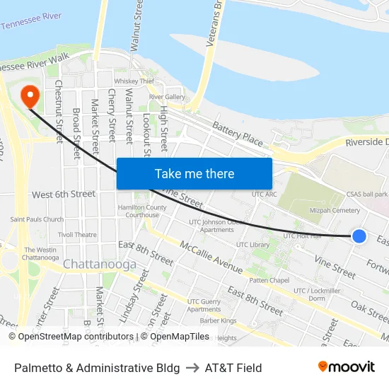 Palmetto & Administrative Bldg to AT&T Field map