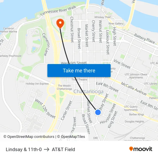 Lindsay & 11th-0 to AT&T Field map