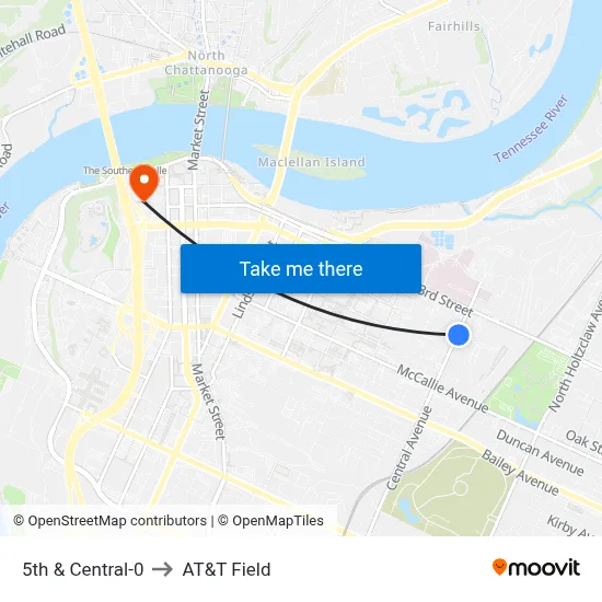 5th & Central-0 to AT&T Field map