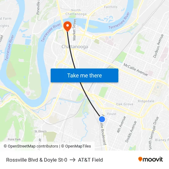 Rossville Blvd & Doyle St-0 to AT&T Field map