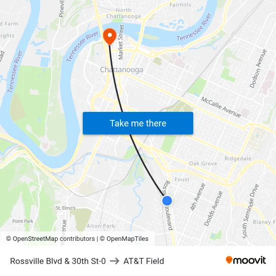 Rossville Blvd & 30th St-0 to AT&T Field map
