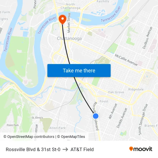 Rossville Blvd & 31st St-0 to AT&T Field map