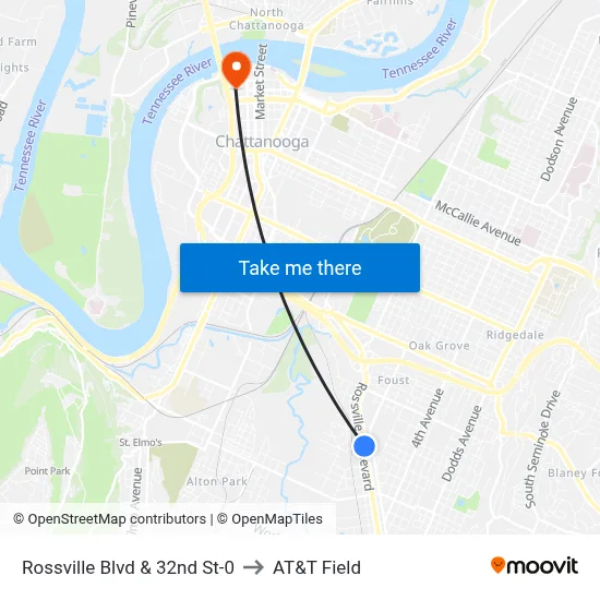 Rossville Blvd & 32nd St-0 to AT&T Field map