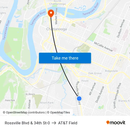 Rossville Blvd & 34th St-0 to AT&T Field map