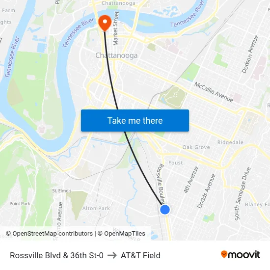 Rossville Blvd & 36th St-0 to AT&T Field map