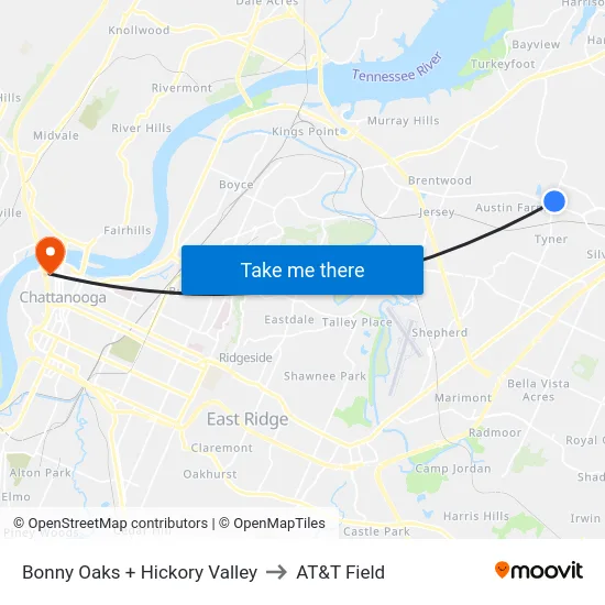 Bonny Oaks + Hickory Valley to AT&T Field map