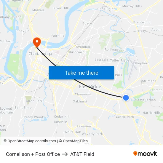 Cornelison + Post Office to AT&T Field map