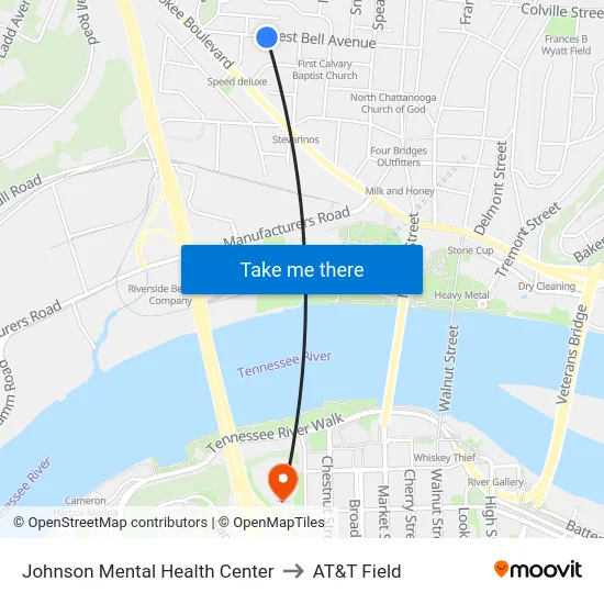 Johnson Mental Health Center to AT&T Field map