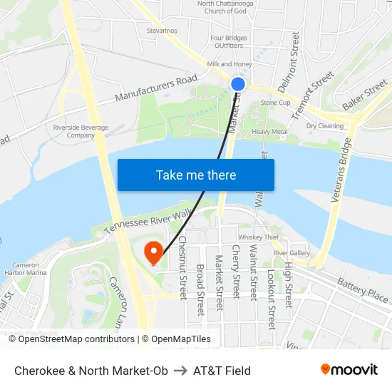 Cherokee & North Market-Ob to AT&T Field map