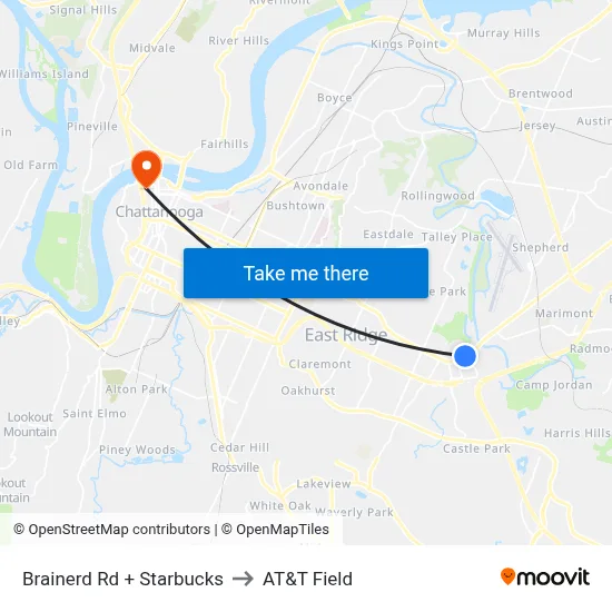 Brainerd Rd + Starbucks to AT&T Field map