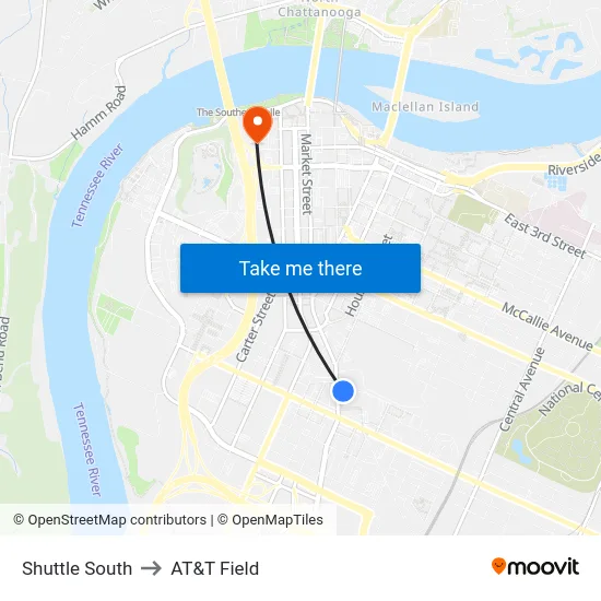 Shuttle South to AT&T Field map