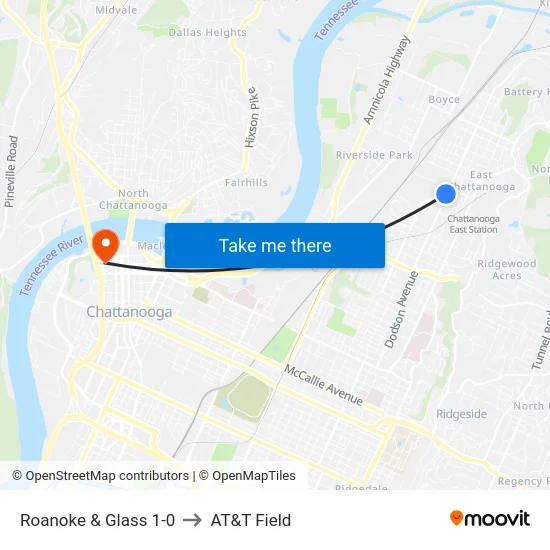 Roanoke & Glass 1-0 to AT&T Field map