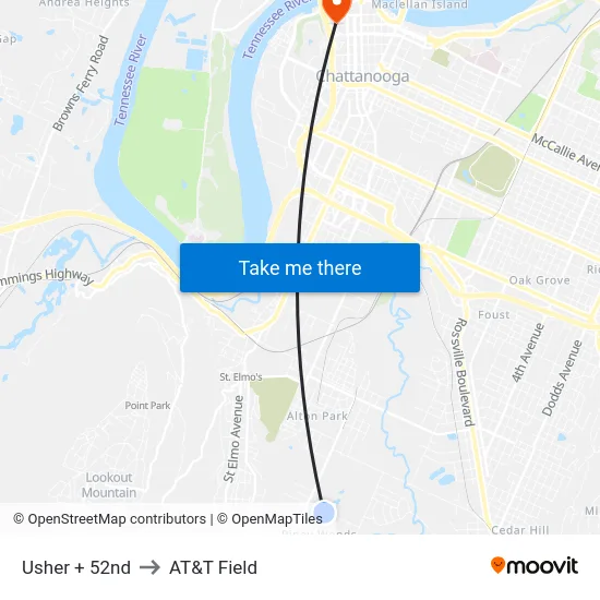 Usher + 52nd to AT&T Field map