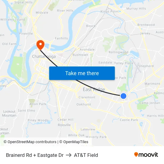 Brainerd Rd + Eastgate Dr to AT&T Field map