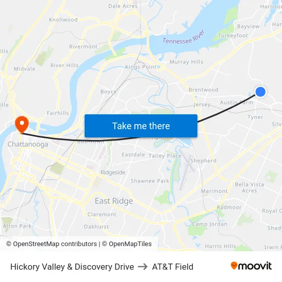 Hickory Valley & Discovery Drive to AT&T Field map