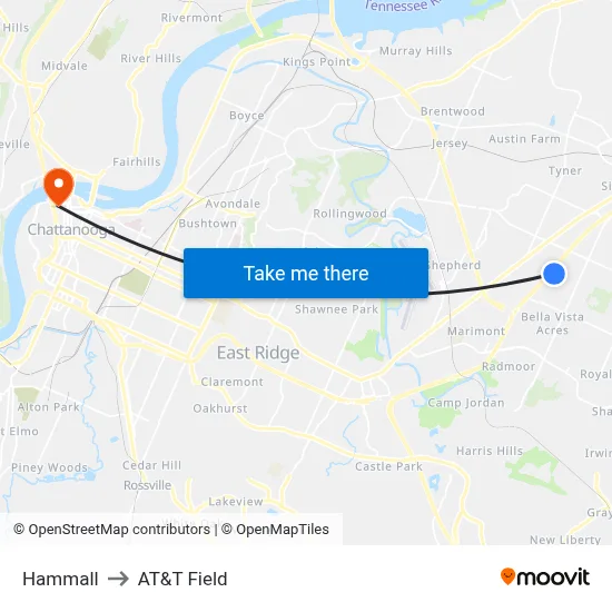 Hammall to AT&T Field map