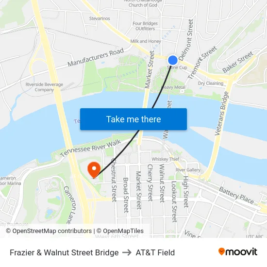 Frazier & Walnut Street Bridge to AT&T Field map